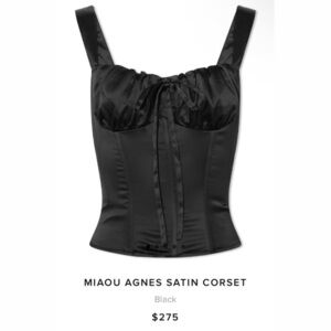 MIAOU Crop Top AGNES Corset Black Stretch Tue Sleeveless with Square Neckline Lg
